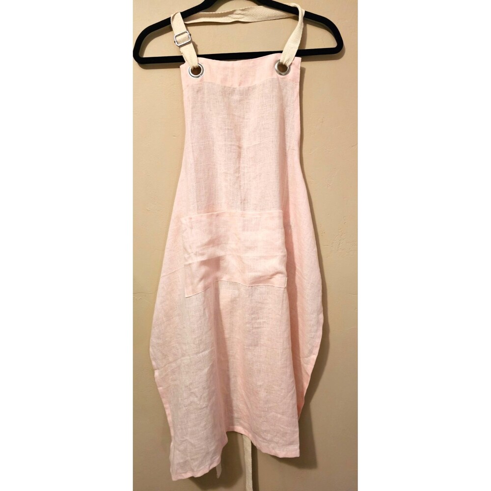 Grove Collaborative Pink 100% Linen Large Pockets Cooking Grilling Apron L4